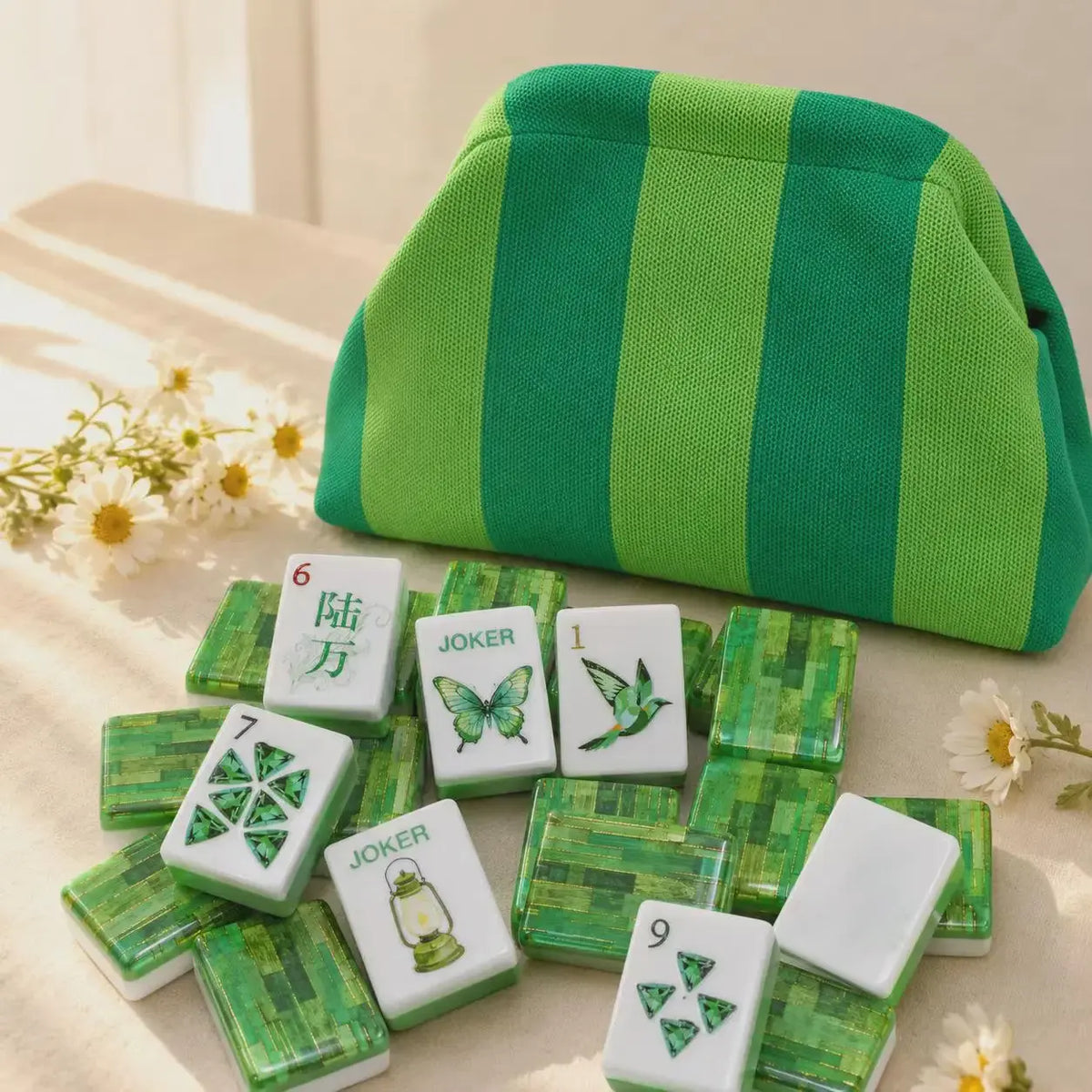 Mahjong Set, Green Butterfly Acrylic American Mahjong Tiles for Home Game Night, Birthday Mahjong Gift, Christmas Mahjong Gift