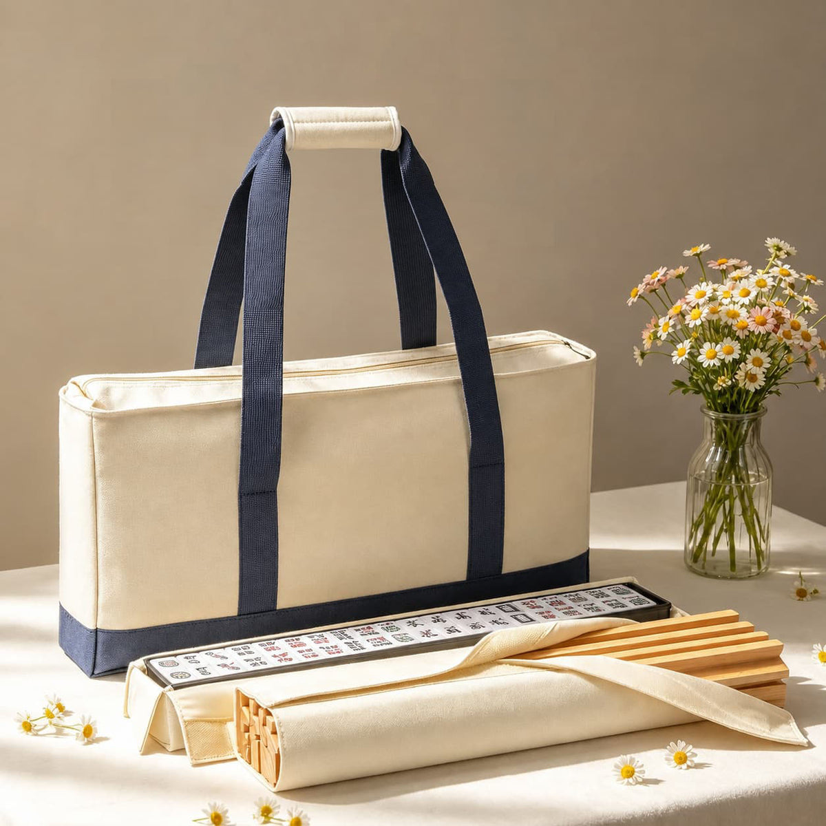 Gift For Mahjong Lover Mahjong Bag & Tile Pouch, Rack Sleeve, Solid Color Mahjong Storage Bag Set, Canvas Tile Pouch and Rack Sleeve, Multiple colors available