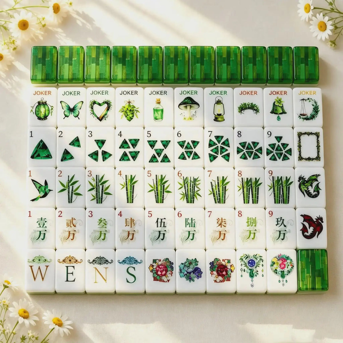 Mahjong Set, Green Butterfly Acrylic American Mahjong Tiles for Home Game Night, Birthday Mahjong Gift, Christmas Mahjong Gift