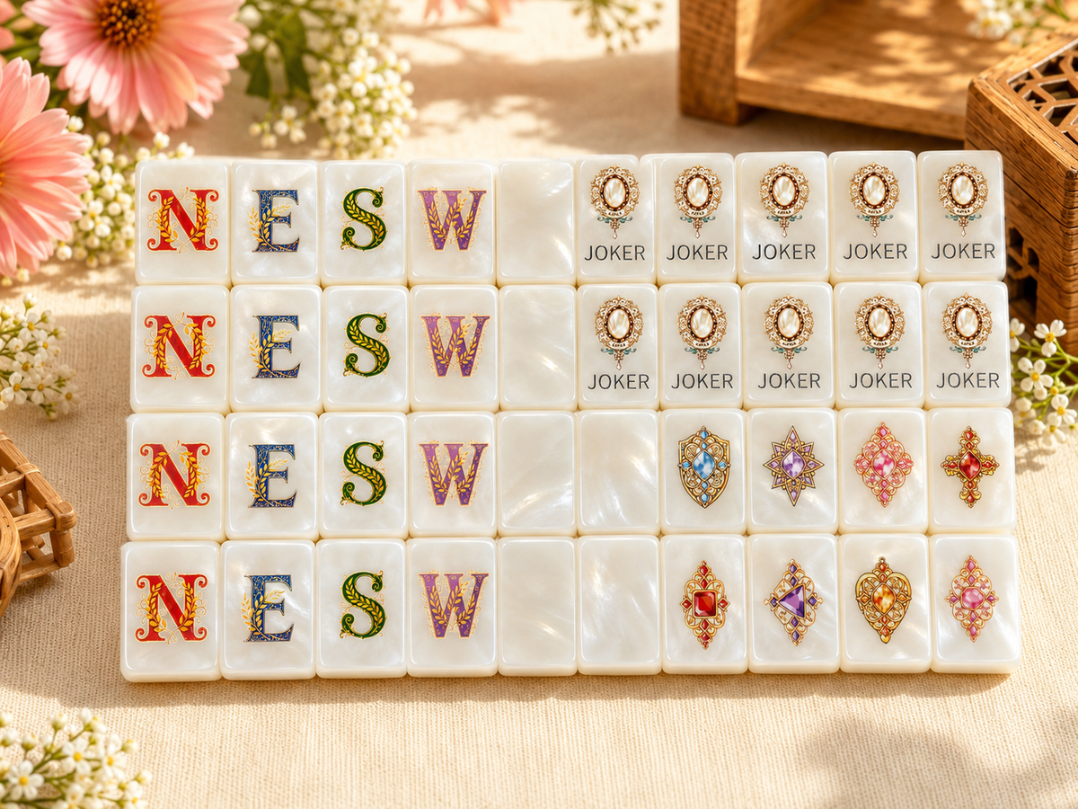 Mahjong Set, Ivory Mother-of-Pearl American Tile Set for Family Game Night, Mahjong Lover Birthday or Christmas Gift, Christmas Mahjong Gift