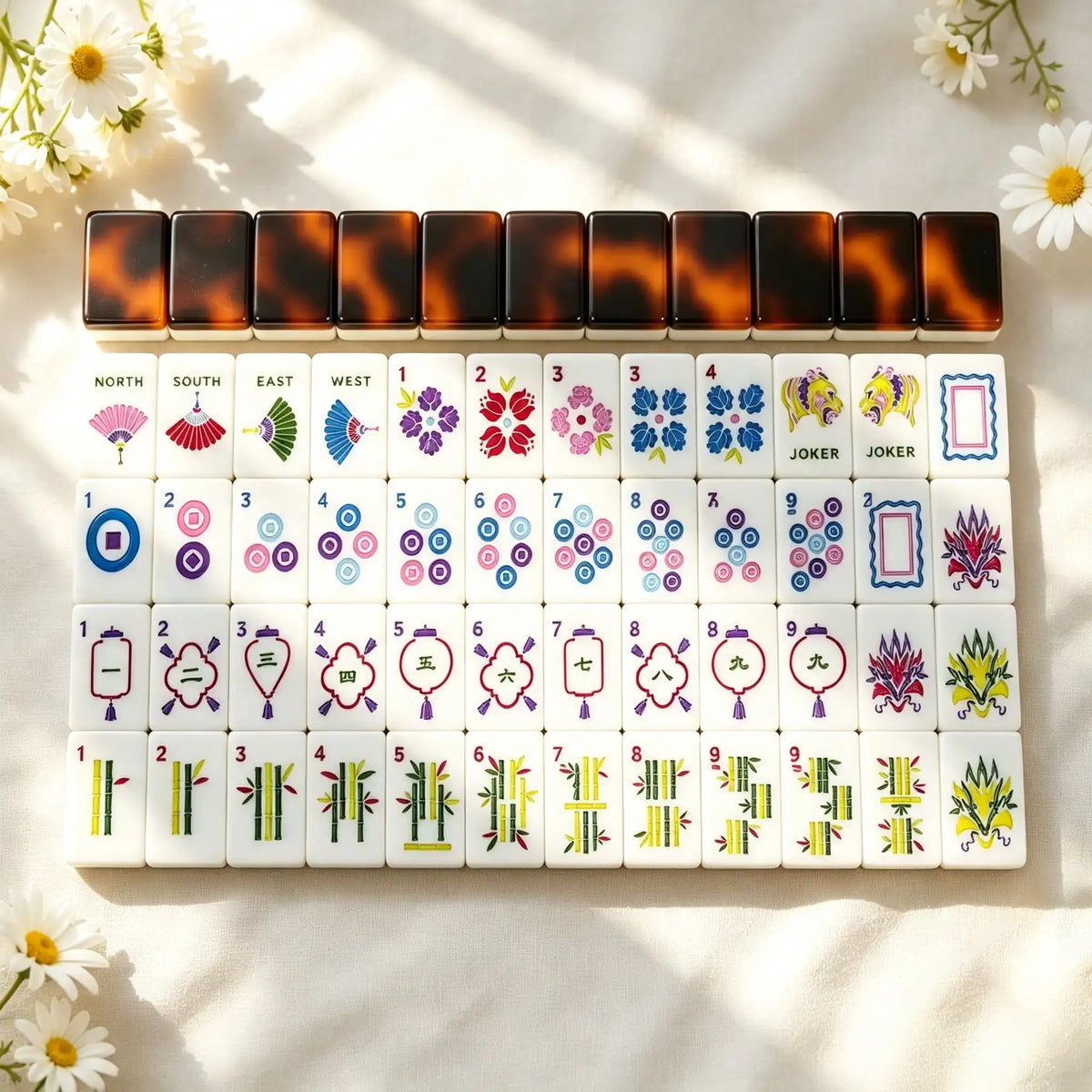 Mahjong Set, Portable Double-Layer White Tortoise-Shell Acrylic Tiles, Adult Game Night, Birthday & Christmas Mahjong Gift for Mom