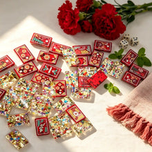 Travel Mahjong Set, Colorful Red-Framed Plastic American Mahjong Tiles for Family Game Night, Birthday or Christmas Gift for