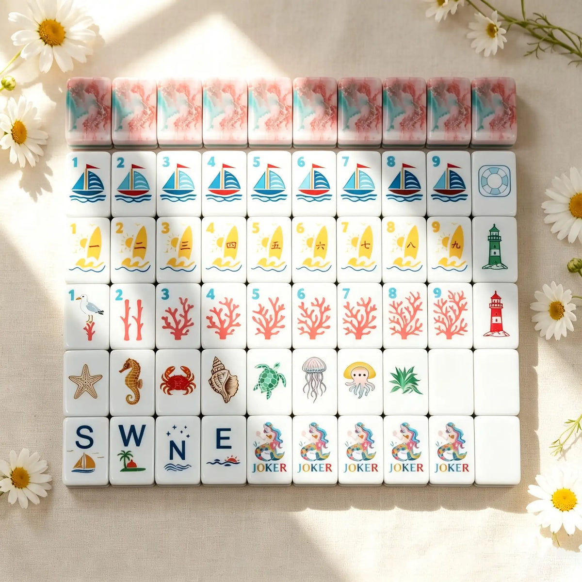 Mahjong Set, Acrylic Mahjong Tiles, Coastal American, Pink for Home Game Night, Birthday and Christmas Gift for Mom, Mahjong Gift For Wife