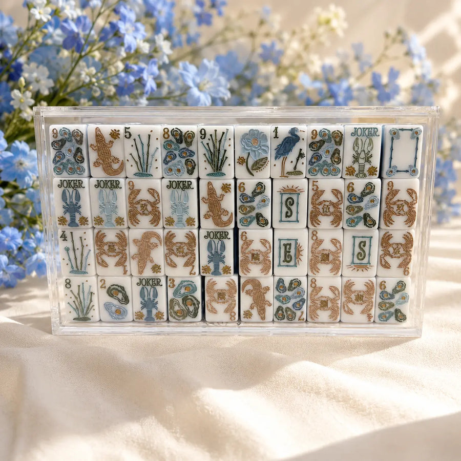 American Mahjong Set, American, Blue and White Acrylic Mahjong Tiles, Marine Theme for Home Game Night, Birthday or Christmas