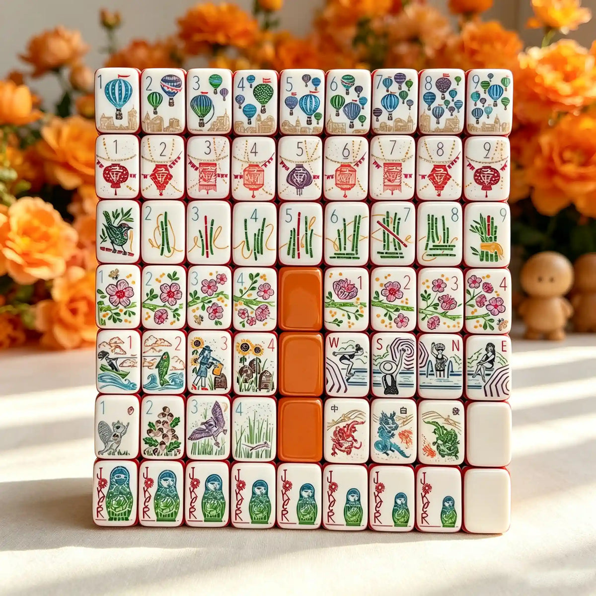 Mini Mahjong Set, Mini American, Orange Acrylic Mahjong Tiles for Home Game Night, Birthday and Christmas Gift for Mom