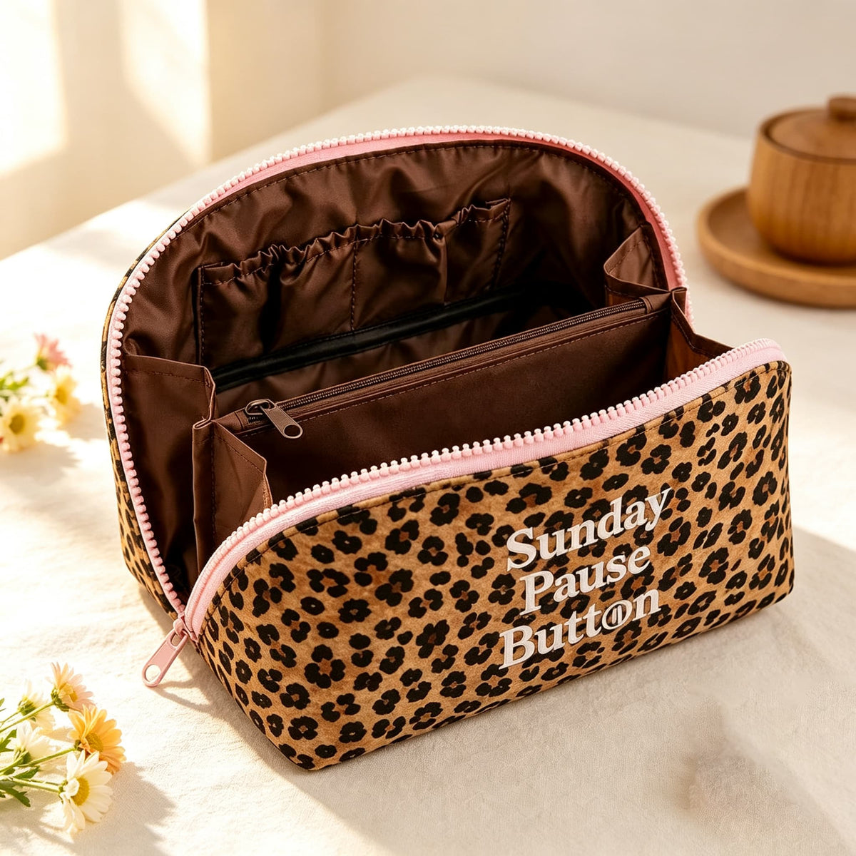 Mahjong Bag, Mahjong Tile Bag, Quilted Brown Leopard Print Fabric Storage Pouch for Game Night, Birthday or Christmas Gift