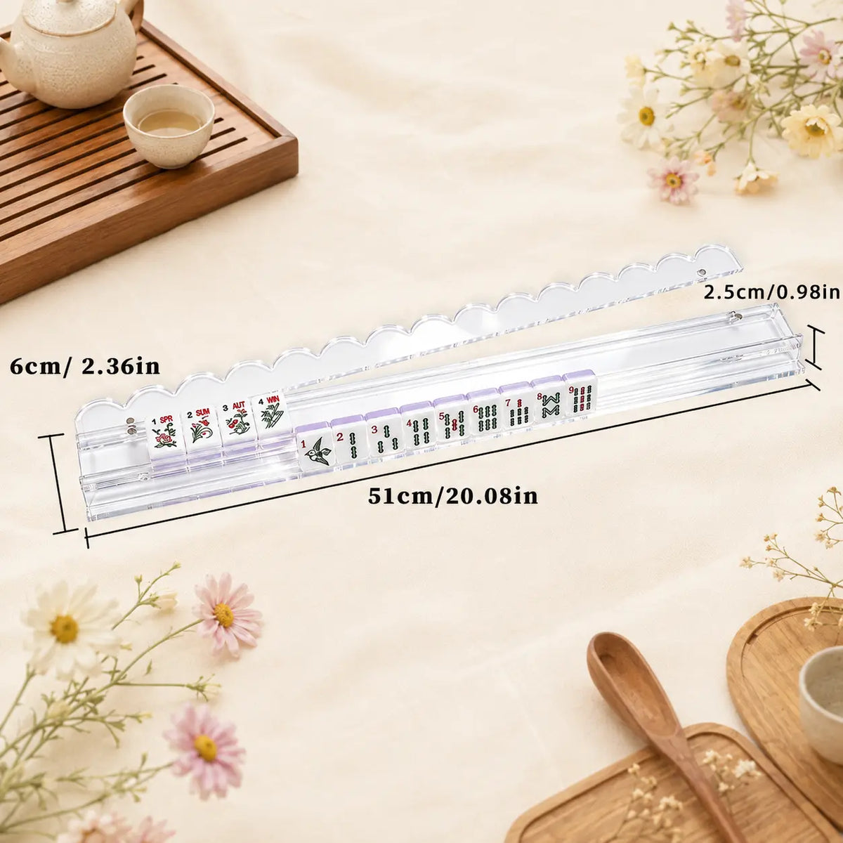 Magnetic Mahjong Rack Set With, Mahjong Rack Set with Magnetic Pusher, Clear Acrylic Wave-Edge Tile Holder for Home Mahjong
