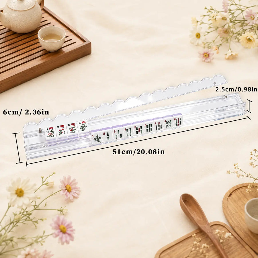 Magnetic Mahjong Rack Set With, Mahjong Rack Set with Magnetic Pusher, Clear Acrylic Wave-Edge Tile Holder for Home Mahjong