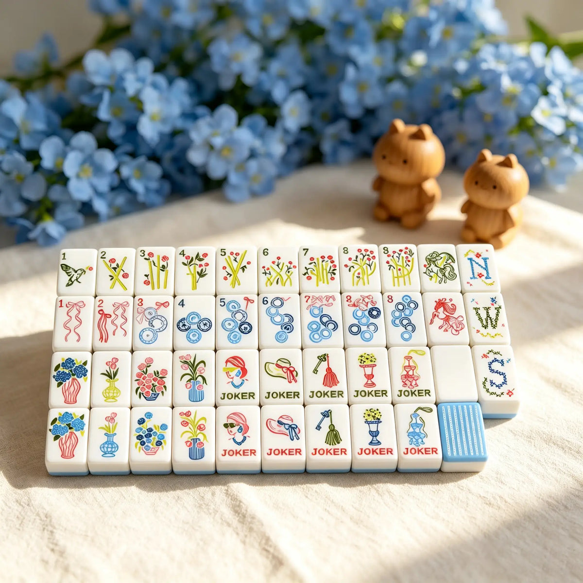 Mahjong Set, Blue White Striped Acrylic American Mahjong Tiles, Home Game, Birthday and Christmas Gift for Mom, For Home Mahjong Game