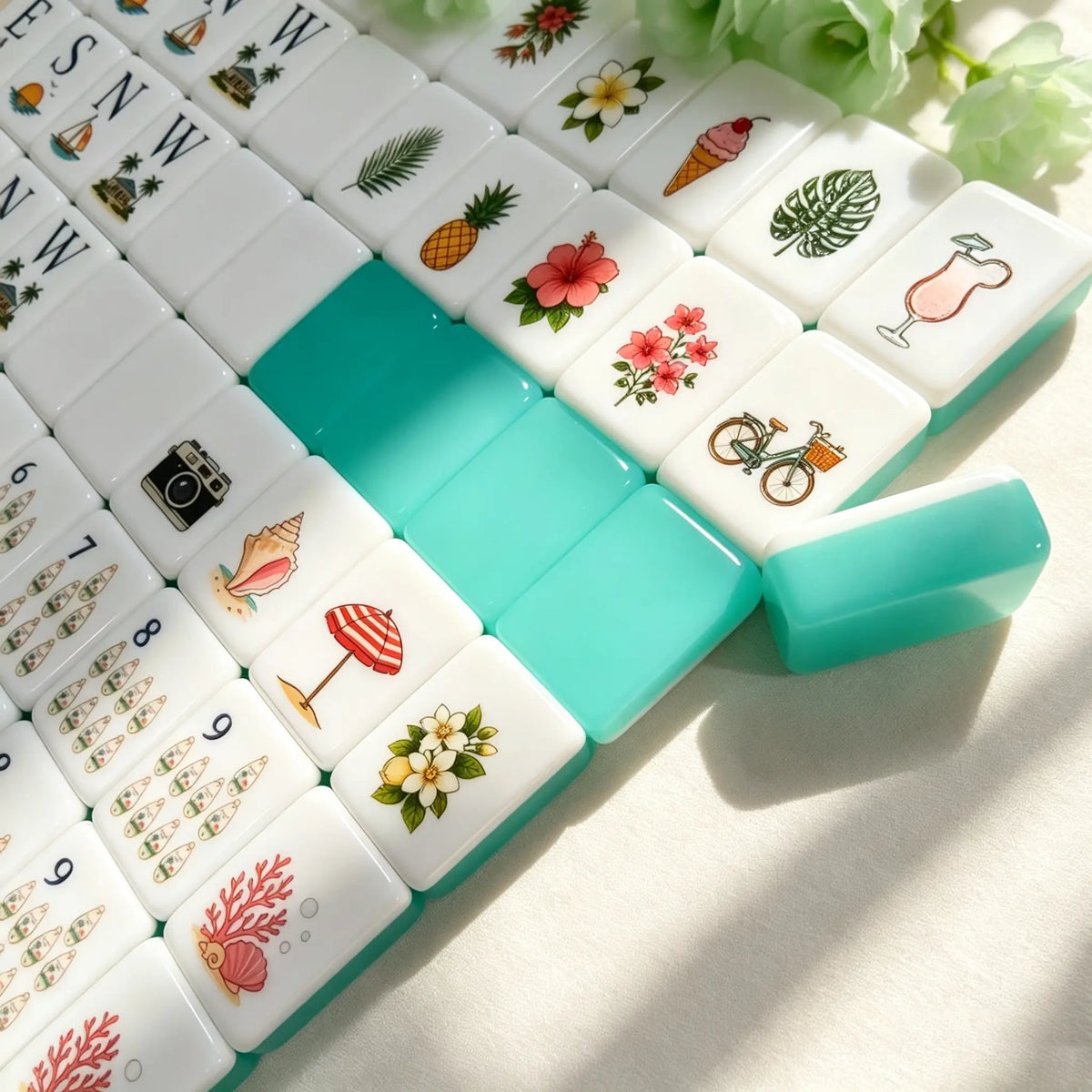 Mahjong Set, 4-Layer Turquoise Blue Acrylic American Mahjong Tiles, Beginner Home Game and Christmas Gift for Mom, Marine Themed Mahjong