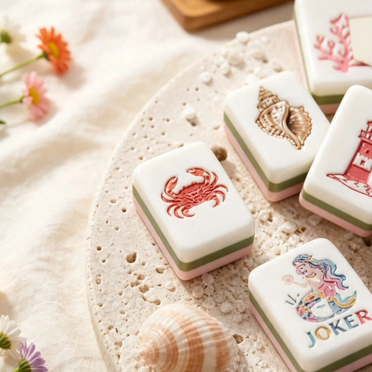 Mahjong Set, Acrylic Mahjong Tiles, Coastal American, Pink for Home Game Night, Birthday and Christmas Gift for Mom, Mahjong Gift For Wife