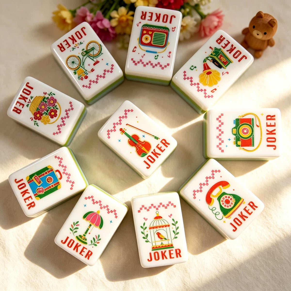 Mahjong Set, Pink Cat Illustration Tile Set for Game Night, Mahjong Gift for Women, Birthday and Christmas, Hanukkah Mahjong Gift