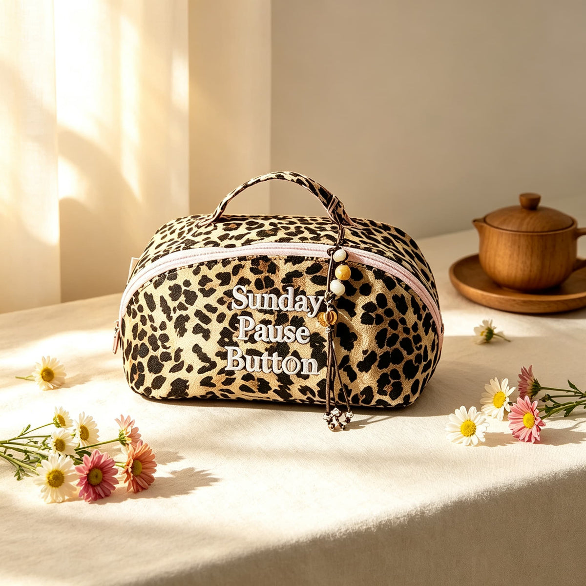 Mahjong Bag, Mahjong Tile Bag, Quilted Brown Leopard Print Fabric Storage Pouch for Game Night, Birthday or Christmas Gift