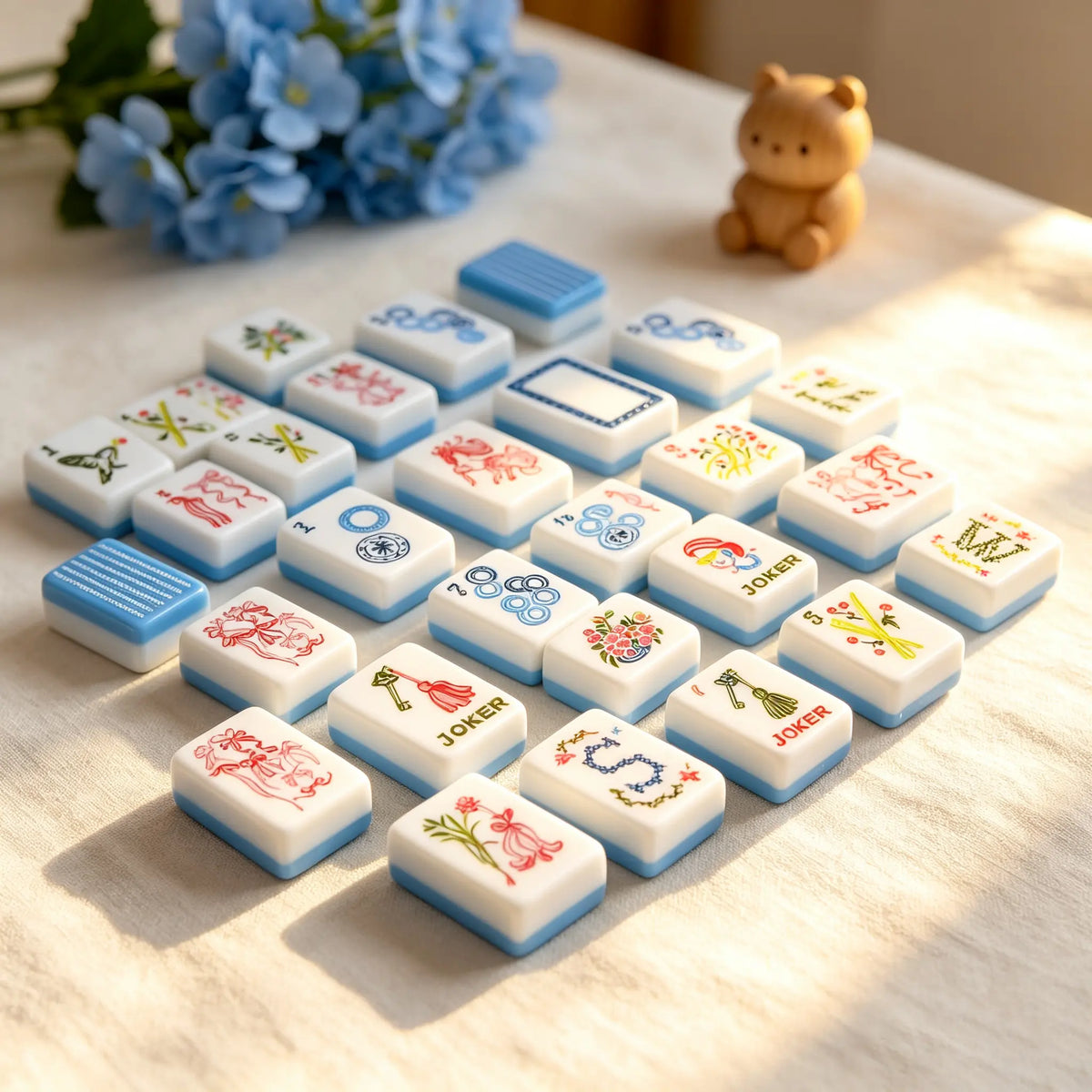 Mahjong Set, Blue White Striped Acrylic American Mahjong Tiles, Home Game, Birthday and Christmas Gift for Mom, For Home Mahjong Game