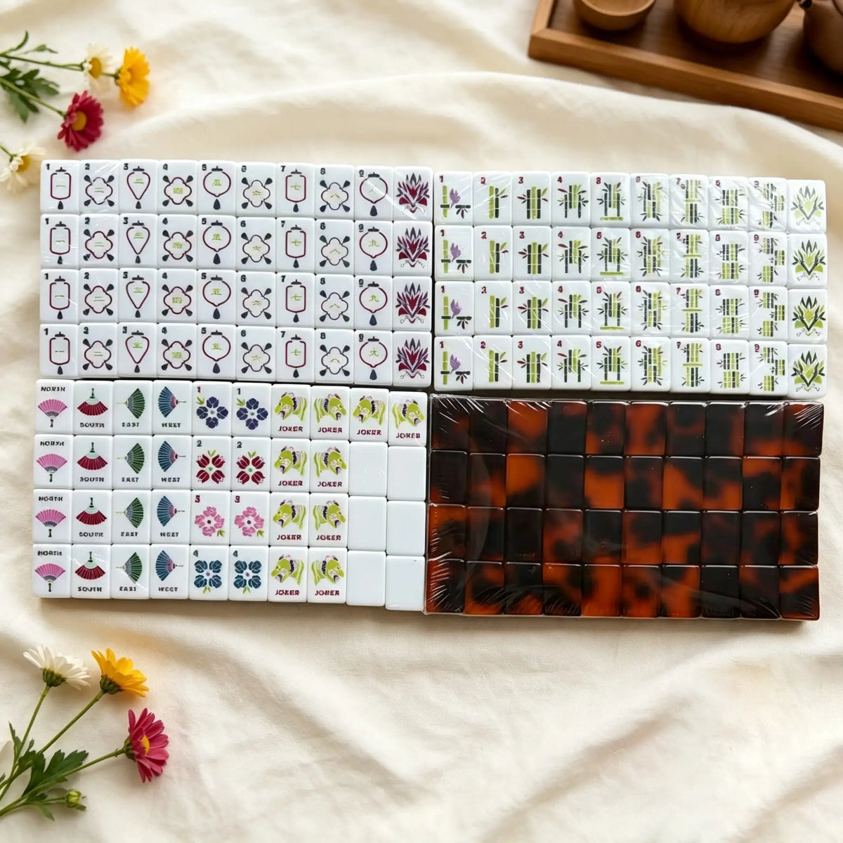 Mahjong Set, Portable Double-Layer White Tortoise-Shell Acrylic Tiles, Adult Game Night, Birthday & Christmas Mahjong Gift for Mom