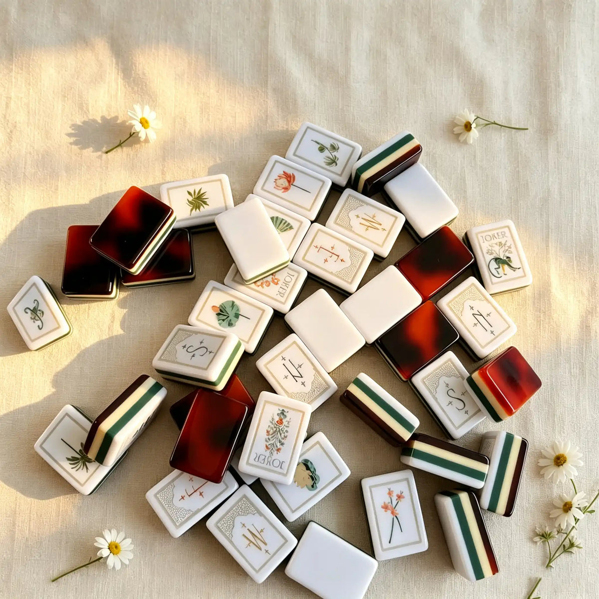 Mahjong Set, Four-Layer White Tortoise-Shell Acrylic Tiles, Home Mahjong Game, Birthday Mahjong Gift, Christmas Mahjong Gift