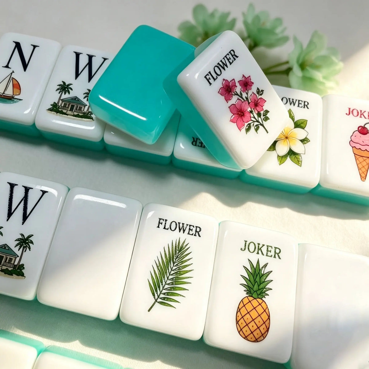 Mahjong Set, 4-Layer Turquoise Blue Acrylic American Mahjong Tiles, Beginner Home Game and Christmas Gift for Mom, Marine Themed Mahjong