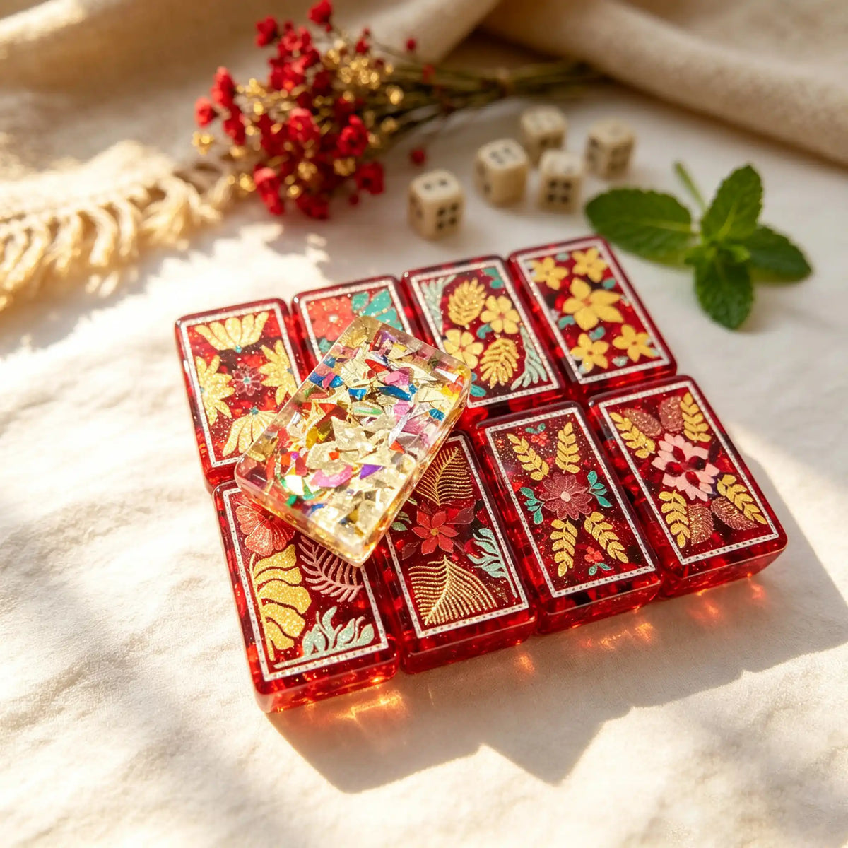 Travel Mahjong Set, Colorful Red-Framed Plastic American Mahjong Tiles for Family Game Night, Birthday or Christmas Gift for