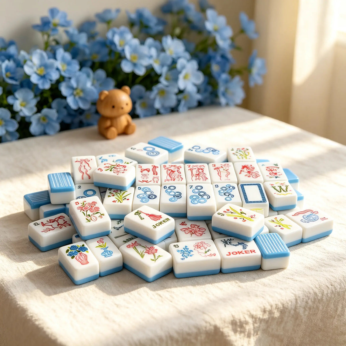 Mahjong Set, Blue White Striped Acrylic American Mahjong Tiles, Home Game, Birthday and Christmas Gift for Mom, For Home Mahjong Game