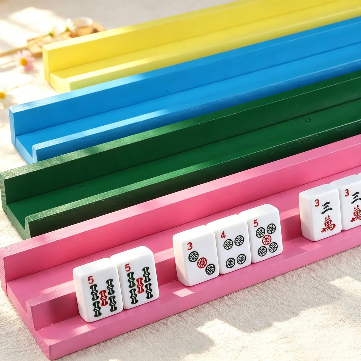 Mahjong Rack Set with Wooden Pushers, Colorful Tile Organizer for Mahjong Game Night, Christmas Gift for Mom