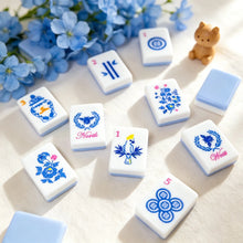 Mini American Mahjong Set, White and Blue Acrylic Mahjong Tiles for Home Game Night, Birthday and Christmas Gift