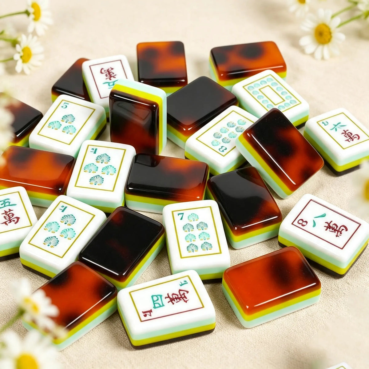Mahjong Set, Creative Set, Mahjong Tiles, Brown Tortoise-Shell Acrylic American, Home Game Night, Gift for Mom, Birthday and Christmas Gift
