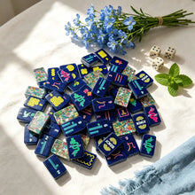 Mahjong Set, Travel & Standard Size, Artistic Blue Confetti Mahjong Tile Set for Home Game Night, Travel Game, Birthday or Christmas Gift