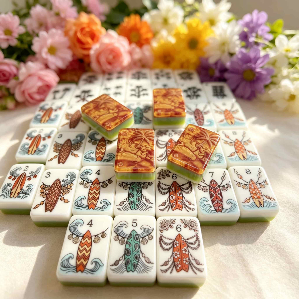 American Mahjong Set,Decorative Beach Theme,Tropical Beach Mahjong Tiles in Acrylic and Resin Tortoiseshell print,Gift for Mahjong Lover,160