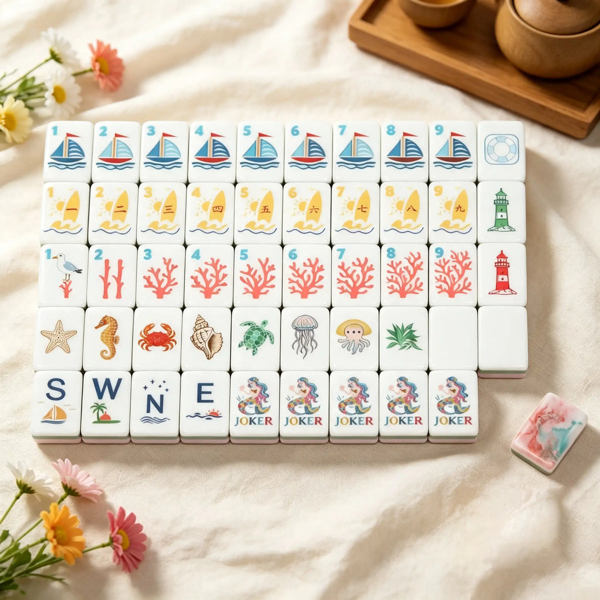 Mahjong Set, Acrylic Mahjong Tiles, Coastal American, Pink for Home Game Night, Birthday and Christmas Gift for Mom, Mahjong Gift For Wife