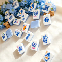 Mini American Mahjong Set, White and Blue Acrylic Mahjong Tiles for Home Game Night, Birthday and Christmas Gift