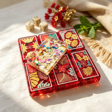 Travel Mahjong Set, Colorful Red-Framed Plastic American Mahjong Tiles for Family Game Night, Birthday or Christmas Gift for