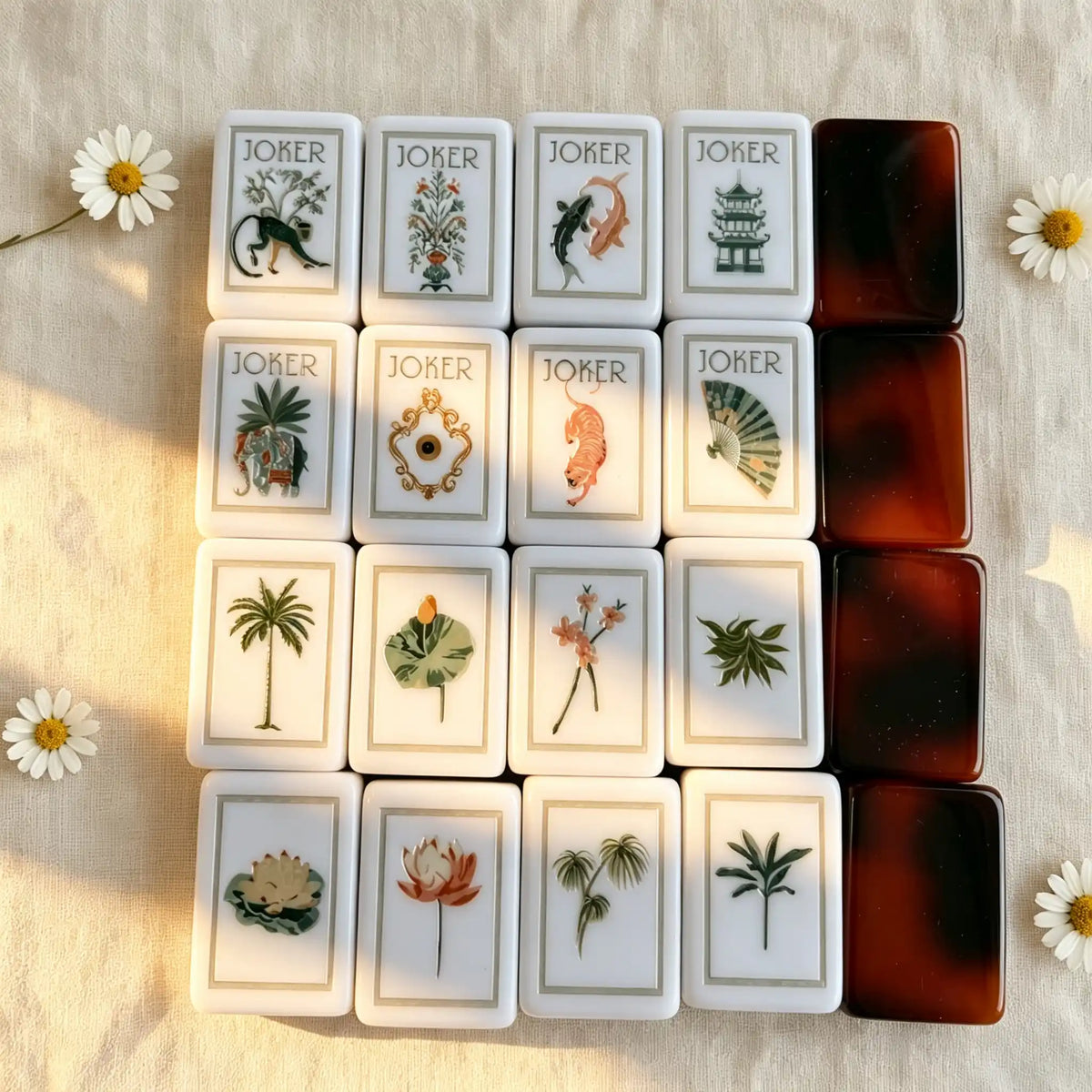Mahjong Set, Four-Layer White Tortoise-Shell Acrylic Tiles, Home Mahjong Game, Birthday Mahjong Gift, Christmas Mahjong Gift