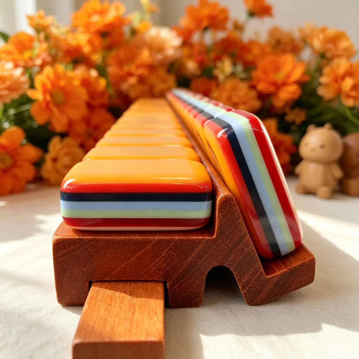 Mini Mahjong Set, Mini American, Orange Acrylic Mahjong Tiles for Home Game Night, Birthday and Christmas Gift for Mom