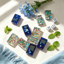 Mahjong Set, Travel & Standard Size, Artistic Blue Confetti Mahjong Tile Set for Home Game Night, Travel Game, Birthday or Christmas Gift