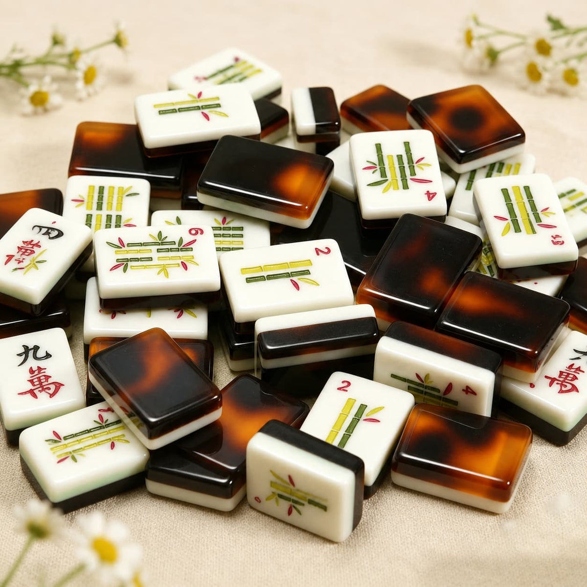 Mahjong Set, Portable Double-Layer White Tortoise-Shell Acrylic Tiles, Adult Game Night, Birthday & Christmas Mahjong Gift for Mom