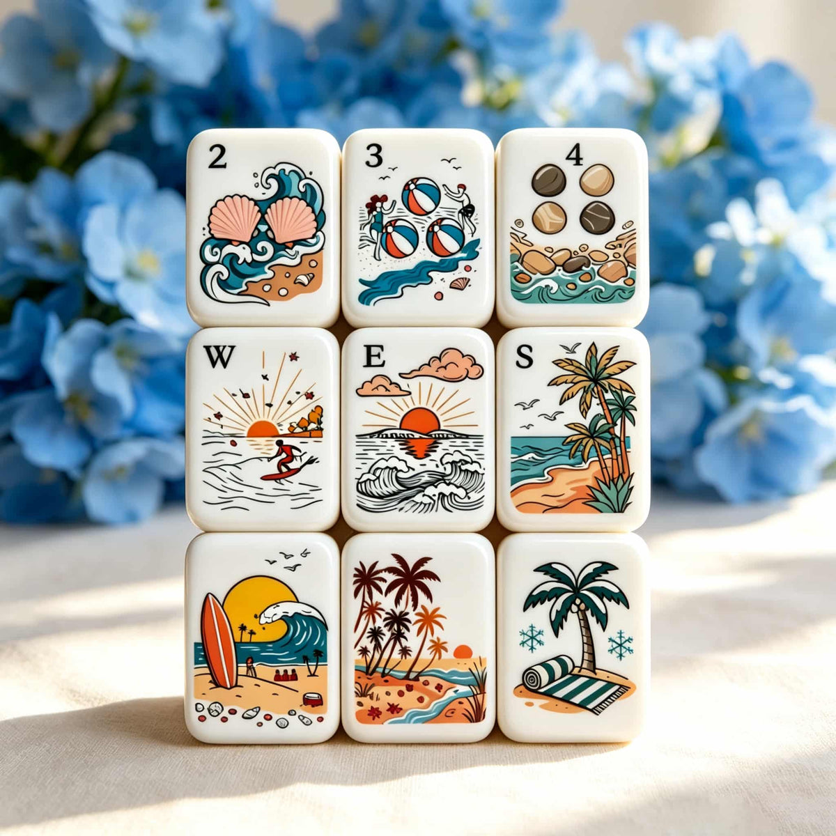 American Mahjong Set,Decorative Beach Theme,Tropical Beach Mahjong Tiles in Acrylic and Resin Tortoiseshell print,Gift for Mahjong Lover,160