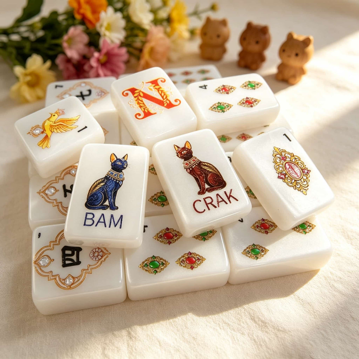 Mahjong Set, Ivory Mother-of-Pearl American Tile Set for Family Game Night, Mahjong Lover Birthday or Christmas Gift, Christmas Mahjong Gift