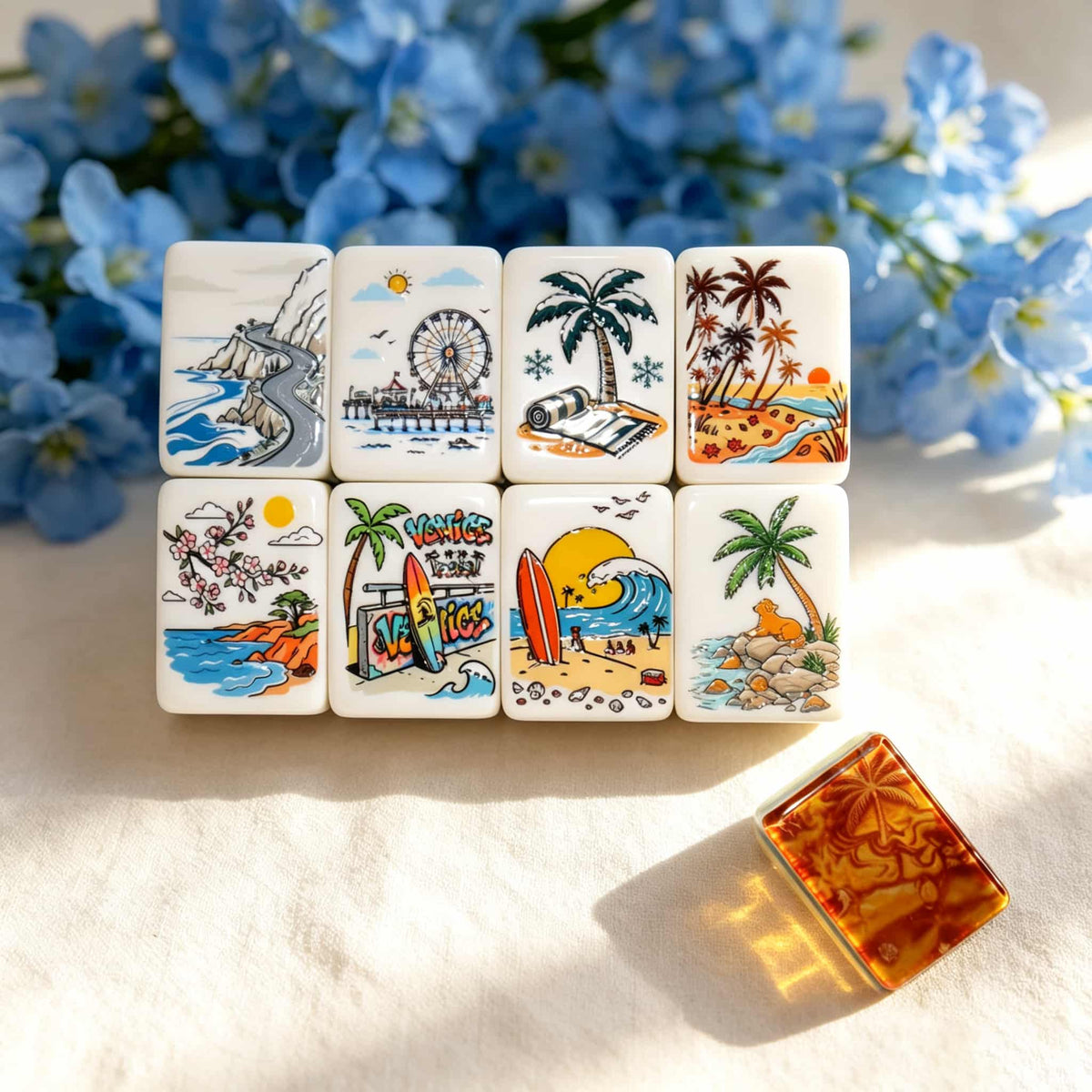 American Mahjong Set,Decorative Beach Theme,Tropical Beach Mahjong Tiles in Acrylic and Resin Tortoiseshell print,Gift for Mahjong Lover,160