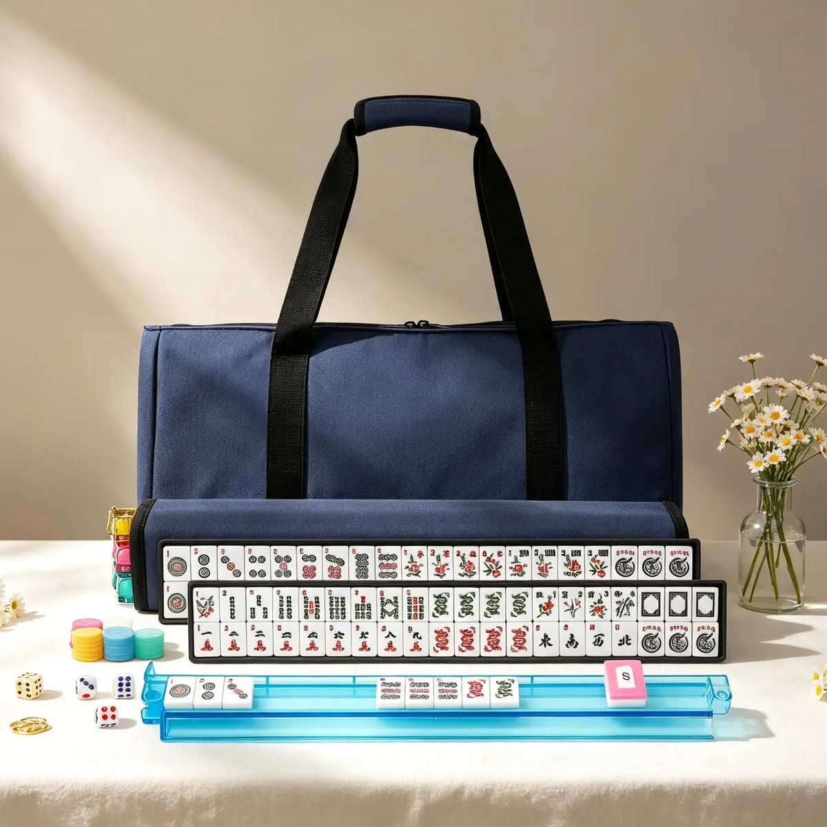 Gift For Mahjong Lover Mahjong Bag & Tile Pouch, Rack Sleeve, Solid Color Mahjong Storage Bag Set, Canvas Tile Pouch and Rack Sleeve, Multiple colors available