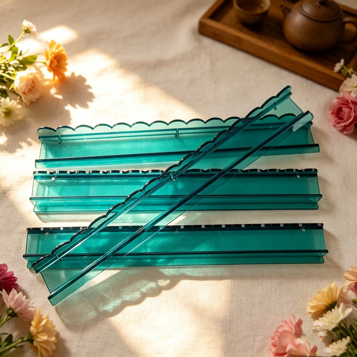 Magnetic Mahjong Rack Set With, Mahjong Rack Set with Magnetic Pusher, Clear Acrylic Wave-Edge Tile Holder for Home Mahjong