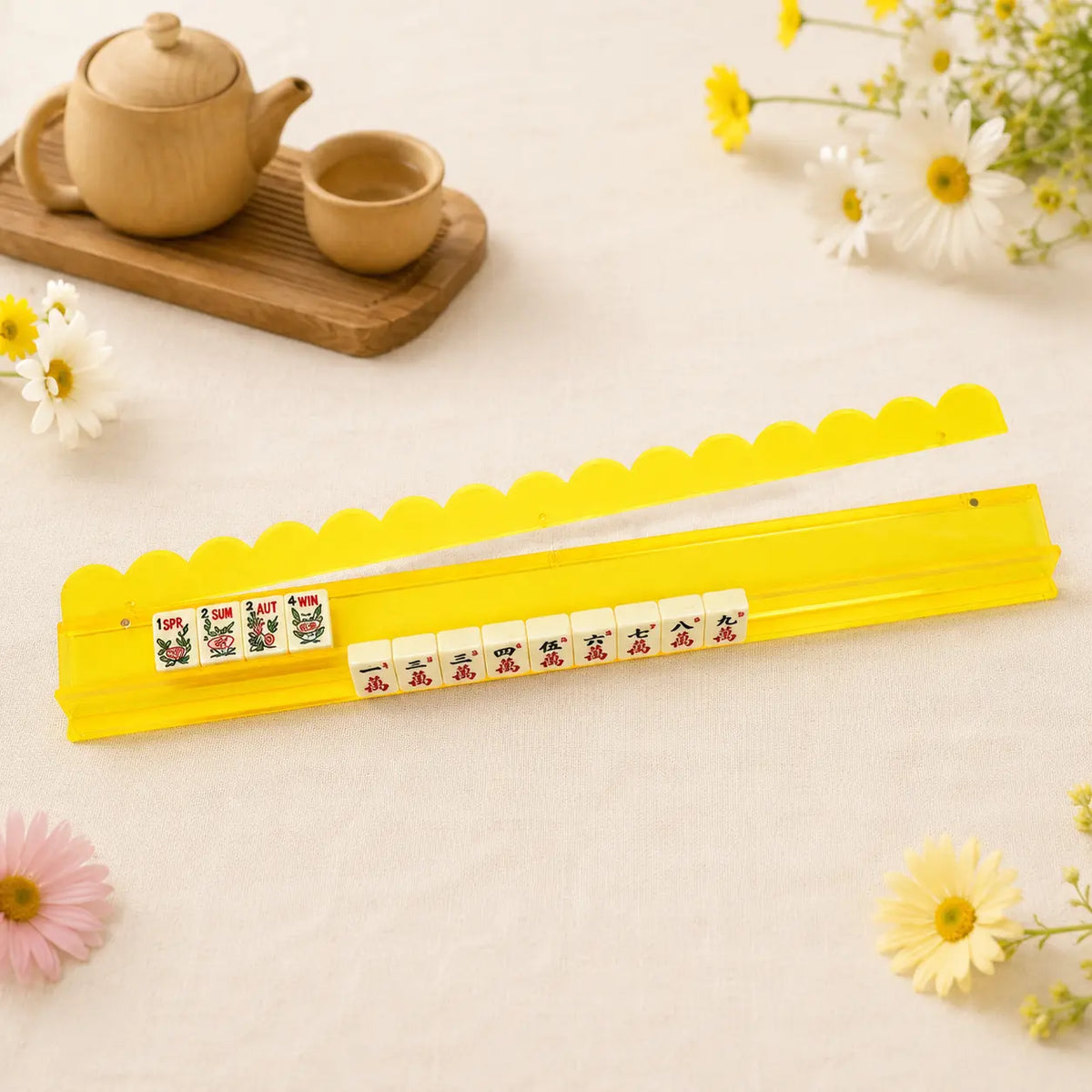 Magnetic Mahjong Rack Set With, Mahjong Rack Set with Magnetic Pusher, Clear Acrylic Wave-Edge Tile Holder for Home Mahjong