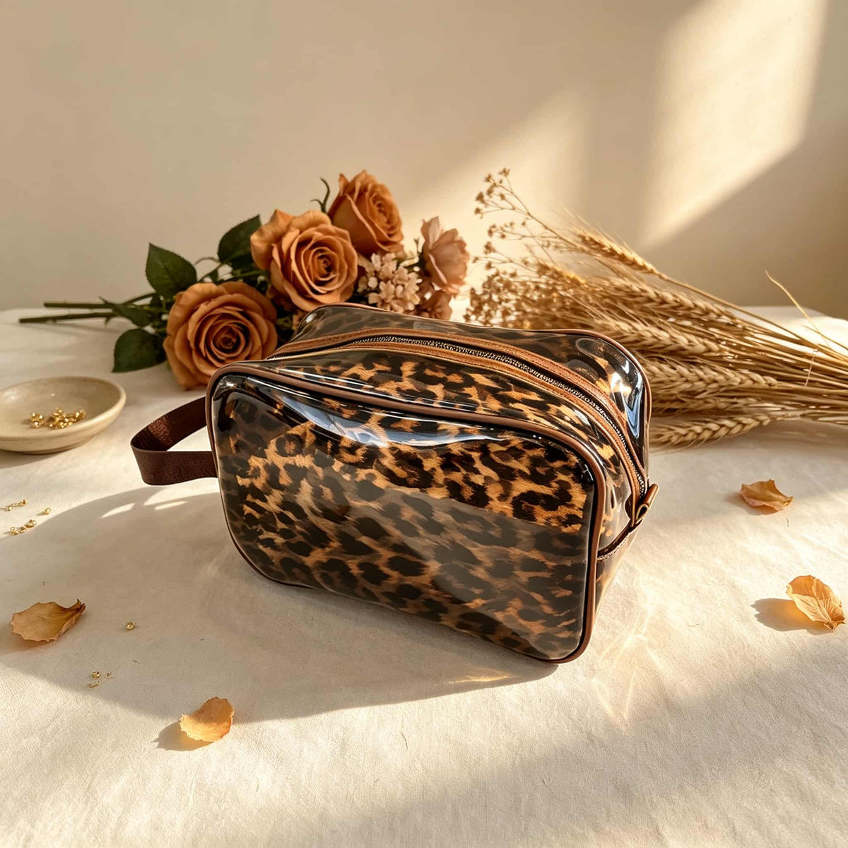 Bag, Storage Bag, Mahjong Storage, Brown Leopard Print Jelly Tote for Game Night, Birthday or Mother's Day Gift for Mahjong Player