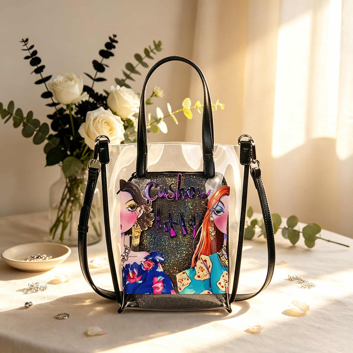 Bag Set, Storage Bag, Mahjong Storage, Clear PVC Jelly Tote for Game Night, Birthday or Christmas Gift for Women, Mahjong Birthday Gift