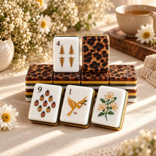 Mahjong Set, Mahjong Tiles, American with Brown Leopard Print Resin Tiles, Vintage Style Game for Club Play, Birthday, For Mahjong Club Play