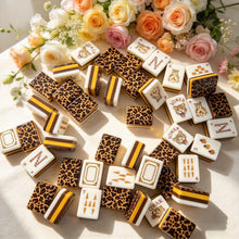 Mahjong Set, Mahjong Tiles, American with Brown Leopard Print Resin Tiles, Vintage Style Game for Club Play, Birthday, For Mahjong Club Play