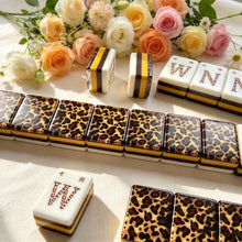 Mahjong Set, Mahjong Tiles, American with Brown Leopard Print Resin Tiles, Vintage Style Game for Club Play, Birthday, For Mahjong Club Play