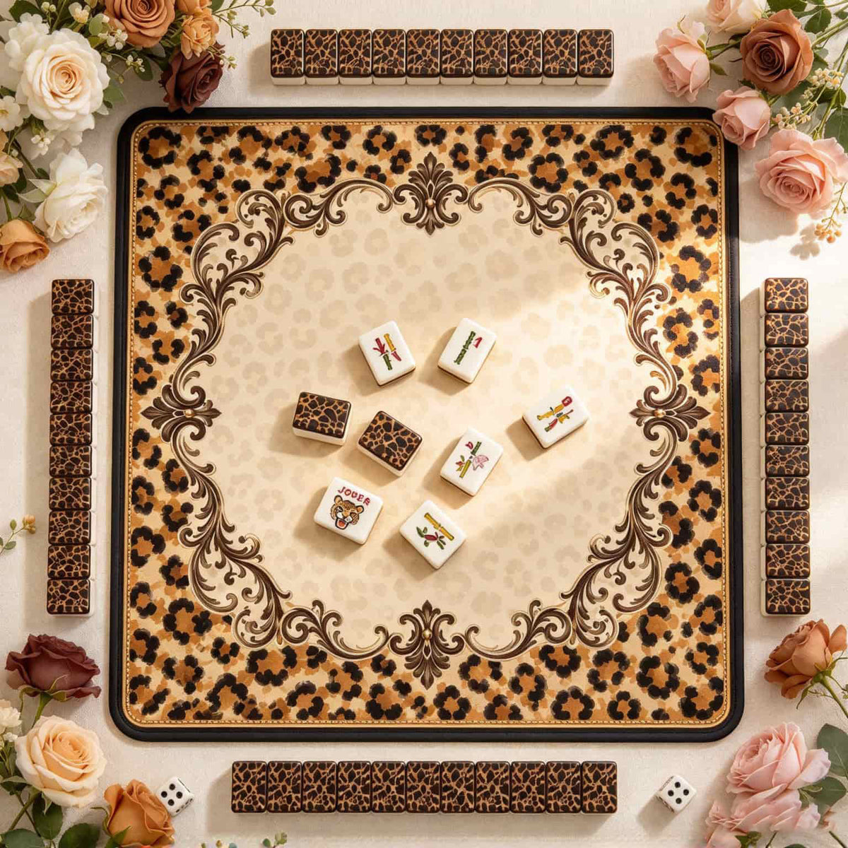 Mahjong Set, Mahjong Tiles, American with Brown Leopard Print Resin Tiles, Vintage Style Game for Club Play, Birthday, For Mahjong Club Play