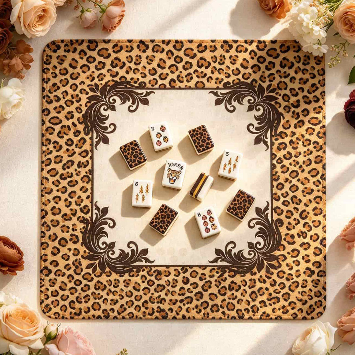 Mahjong Set, Mahjong Tiles, American with Brown Leopard Print Resin Tiles, Vintage Style Game for Club Play, Birthday, For Mahjong Club Play