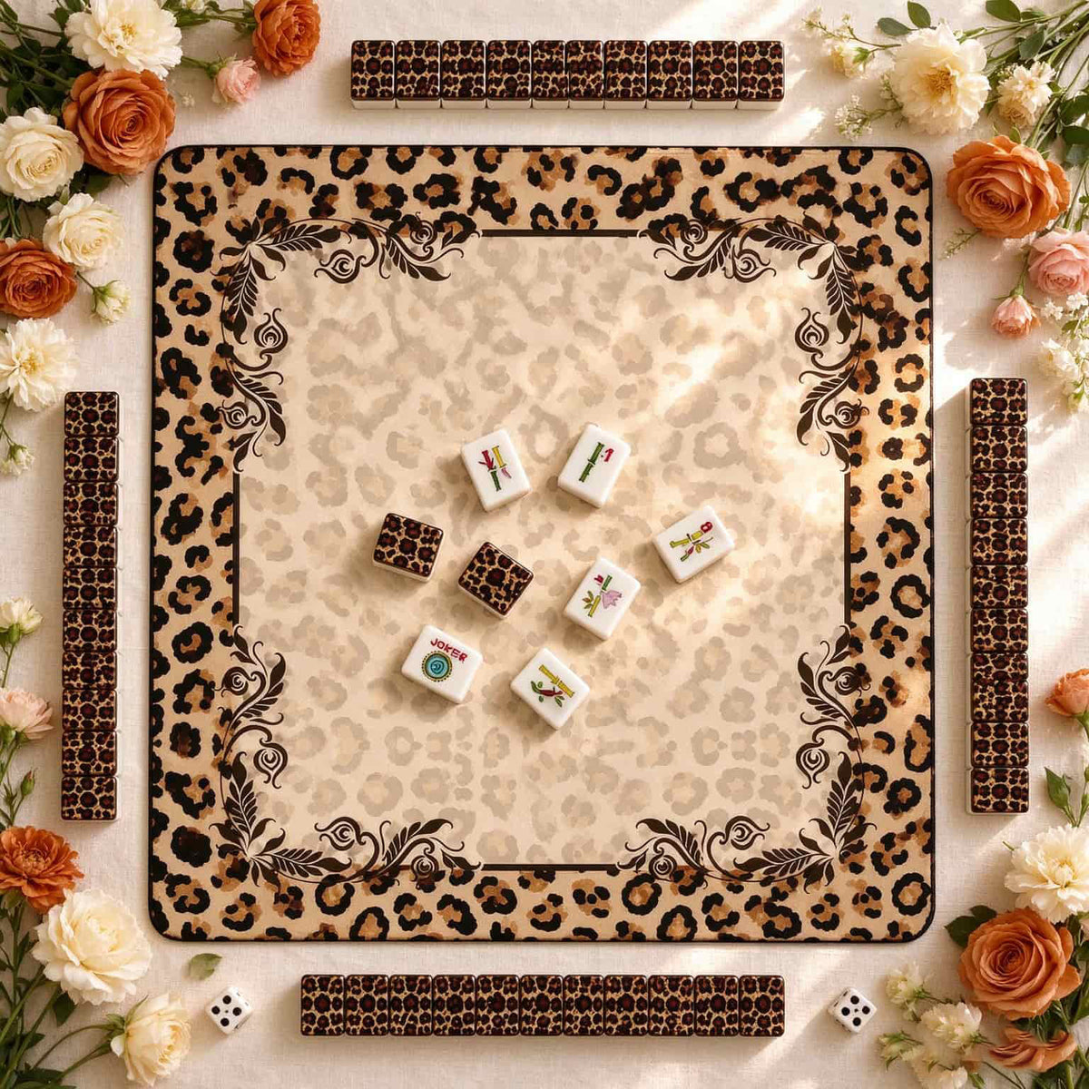 Mahjong Set, Mahjong Tiles, American with Brown Leopard Print Resin Tiles, Vintage Style Game for Club Play, Birthday, For Mahjong Club Play