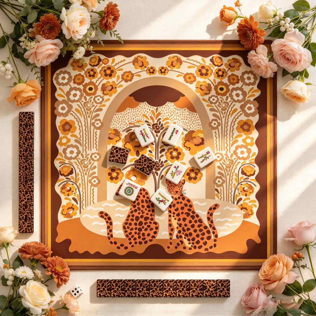 Mahjong Set, Mahjong Tiles, American with Brown Leopard Print Resin Tiles, Vintage Style Game for Club Play, Birthday, For Mahjong Club Play